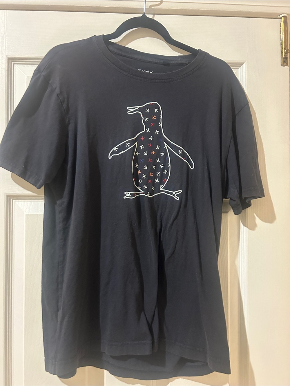 Original Penguin Black Short-Sleeve Tee with Penguin Graphic with airplanes